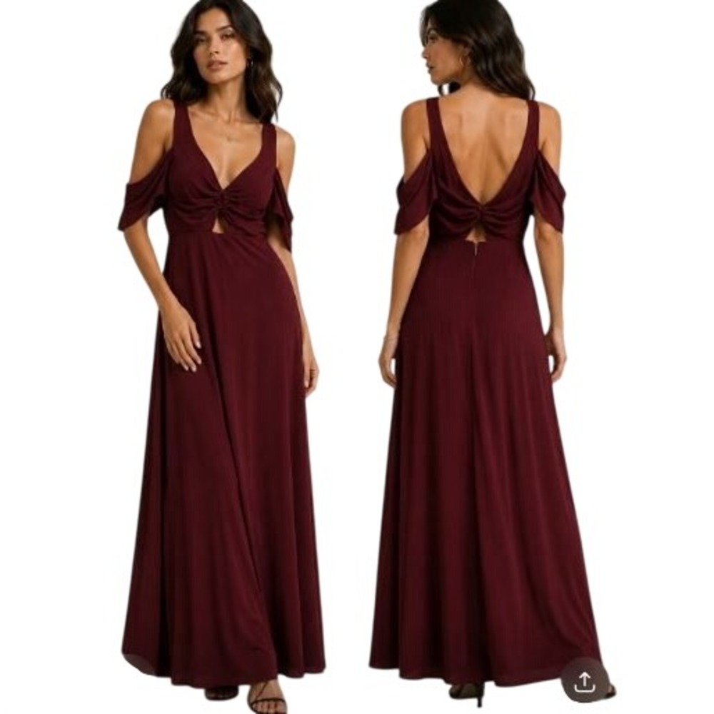 Azazie Maxi Dress Womens A10 Burgundy Formal Bridesmaid Gown Prom‎ Flowy Elegant